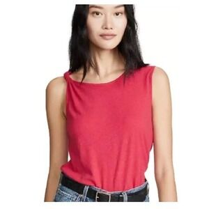 Current Elliott Tied Up Muscle Tee Size 2 Medium Linen Slub Top Red Veil Twist